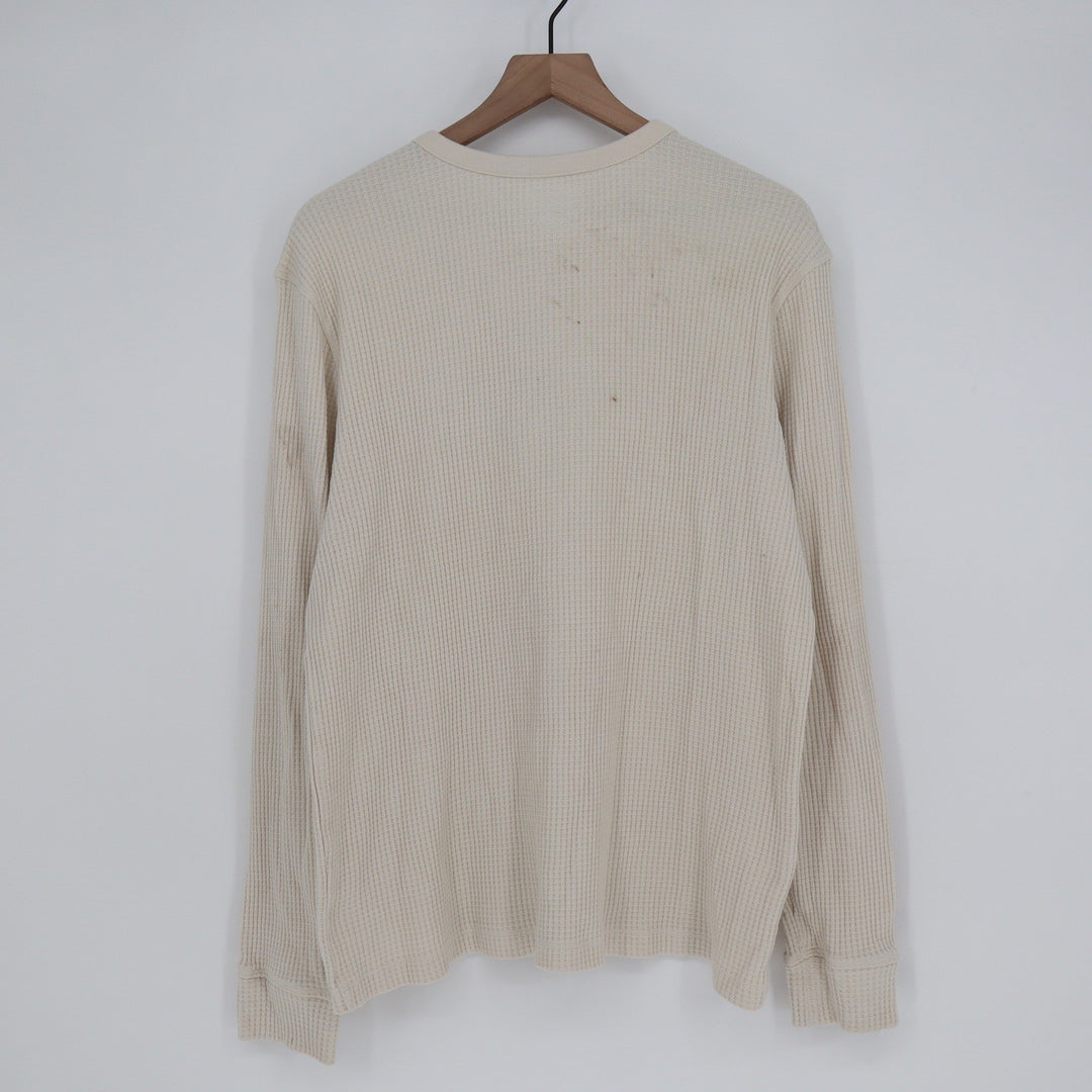 Kian D Mens Cream Waffle Knit Henley Shirt Long Sleeve Cotton Blend Large