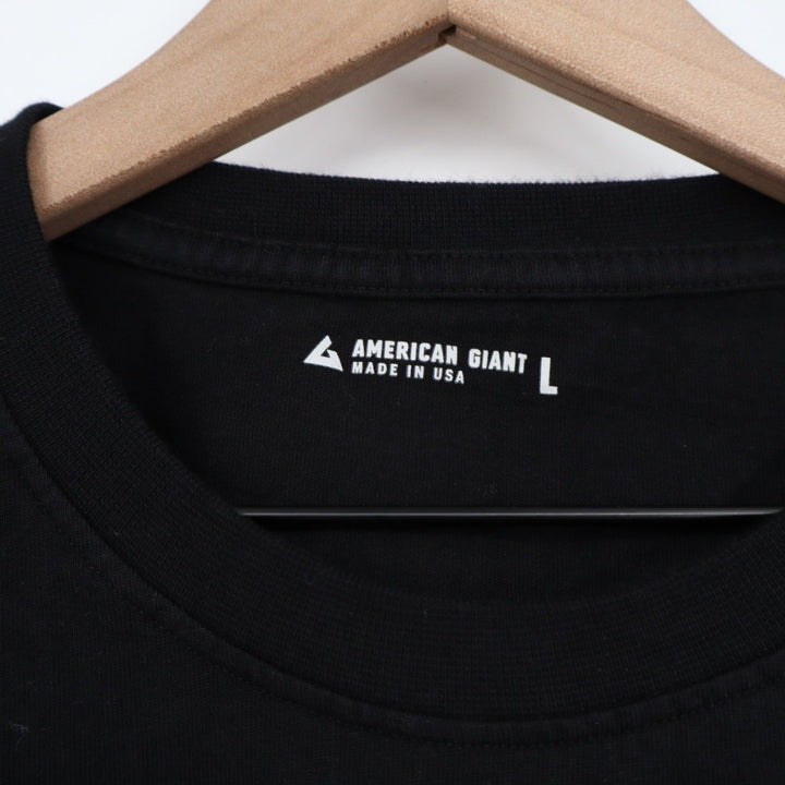 American Giant Mens Black Crew Neck Short Sleeve Pocket Tee Size L Made in USA