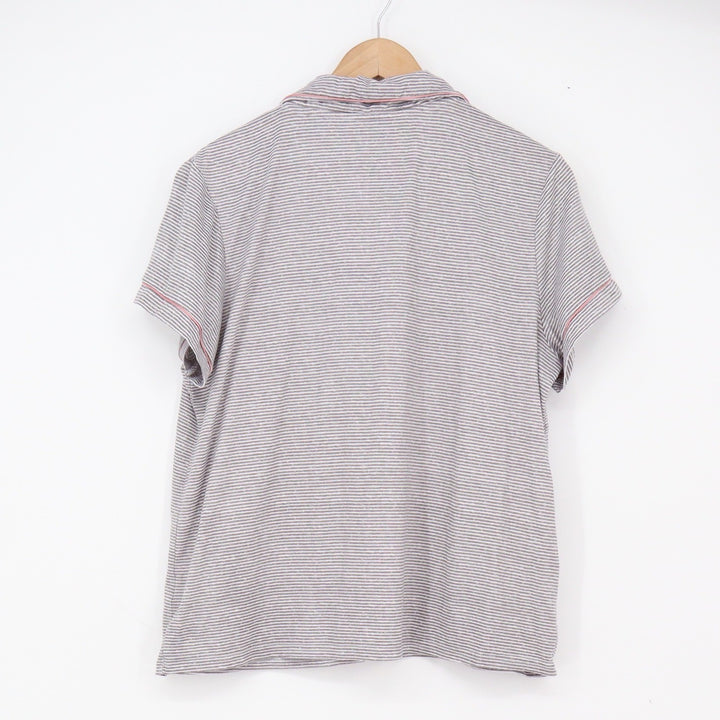 Rae Dunn Pajama Set Women's L Grey Striped Button-Down Excellent