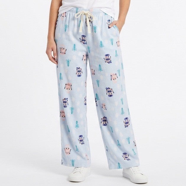 Saint Eve Pajama Pants Womens Large Blue Fleece Drawstring Waist Straight Leg