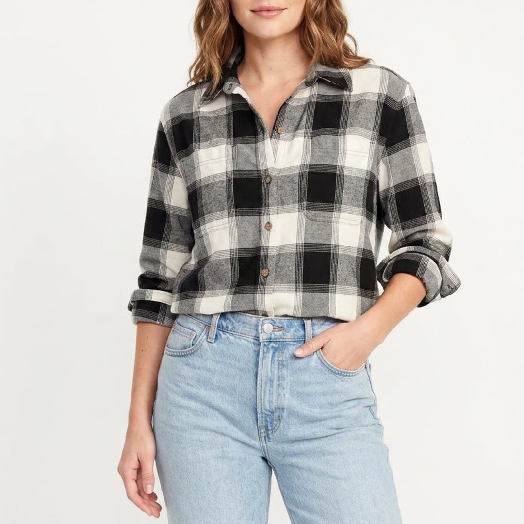 Old Navy The Boyfriend Flannel Shirt Womens Medium Multicolor Plaid Button Up