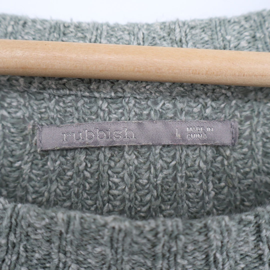 Rubbish Sweater Women Large Gray Cotton Waffle Knit Long Sleeve Crew Neck Winter