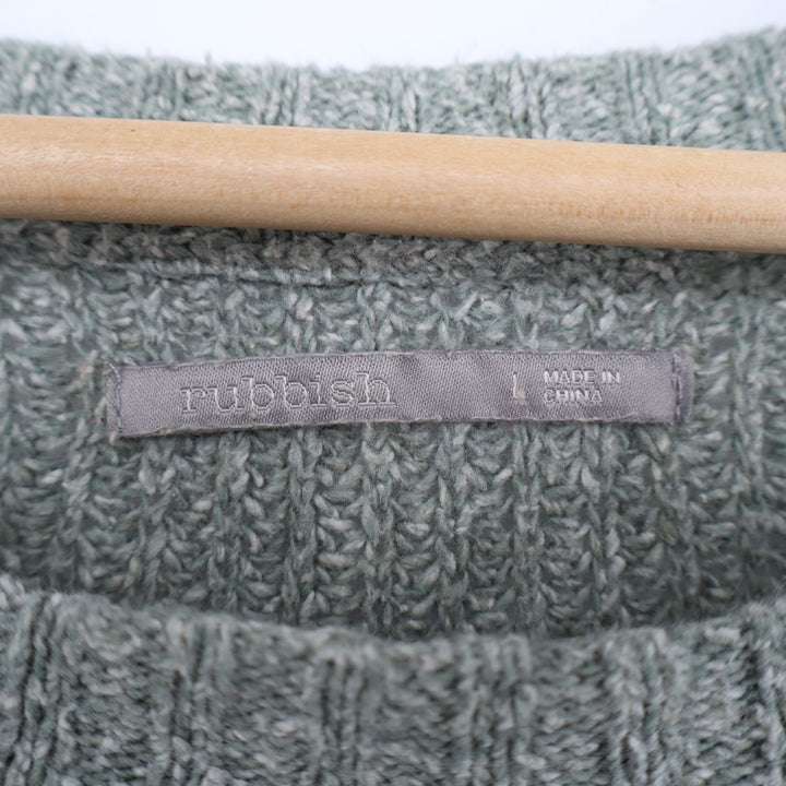 Rubbish Sweater Women Large Gray Cotton Waffle Knit Long Sleeve Crew Neck Winter