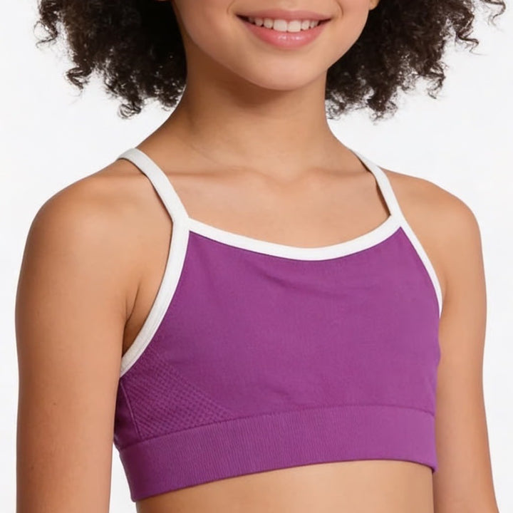 DSG Girls Momentum Seamless Sports Bra Vibrant Violet White Size S 8-9
