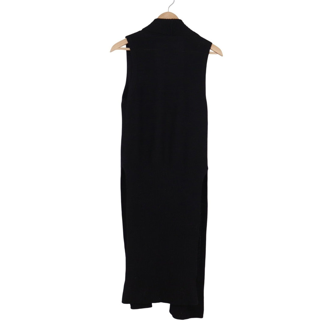 Alya Black Ribbed Longline Sleeveless Open Front Cardigan Vest Duster M
