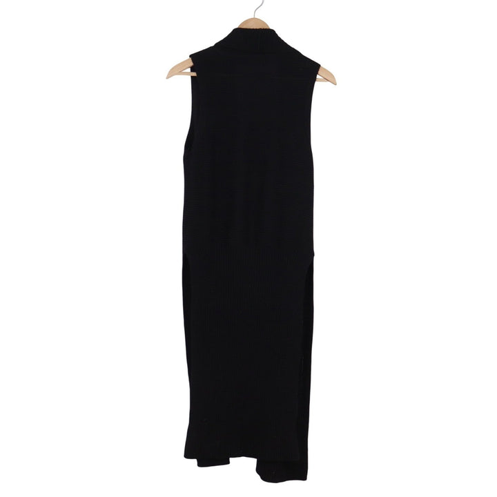 Alya Black Ribbed Longline Sleeveless Open Front Cardigan Vest Duster M