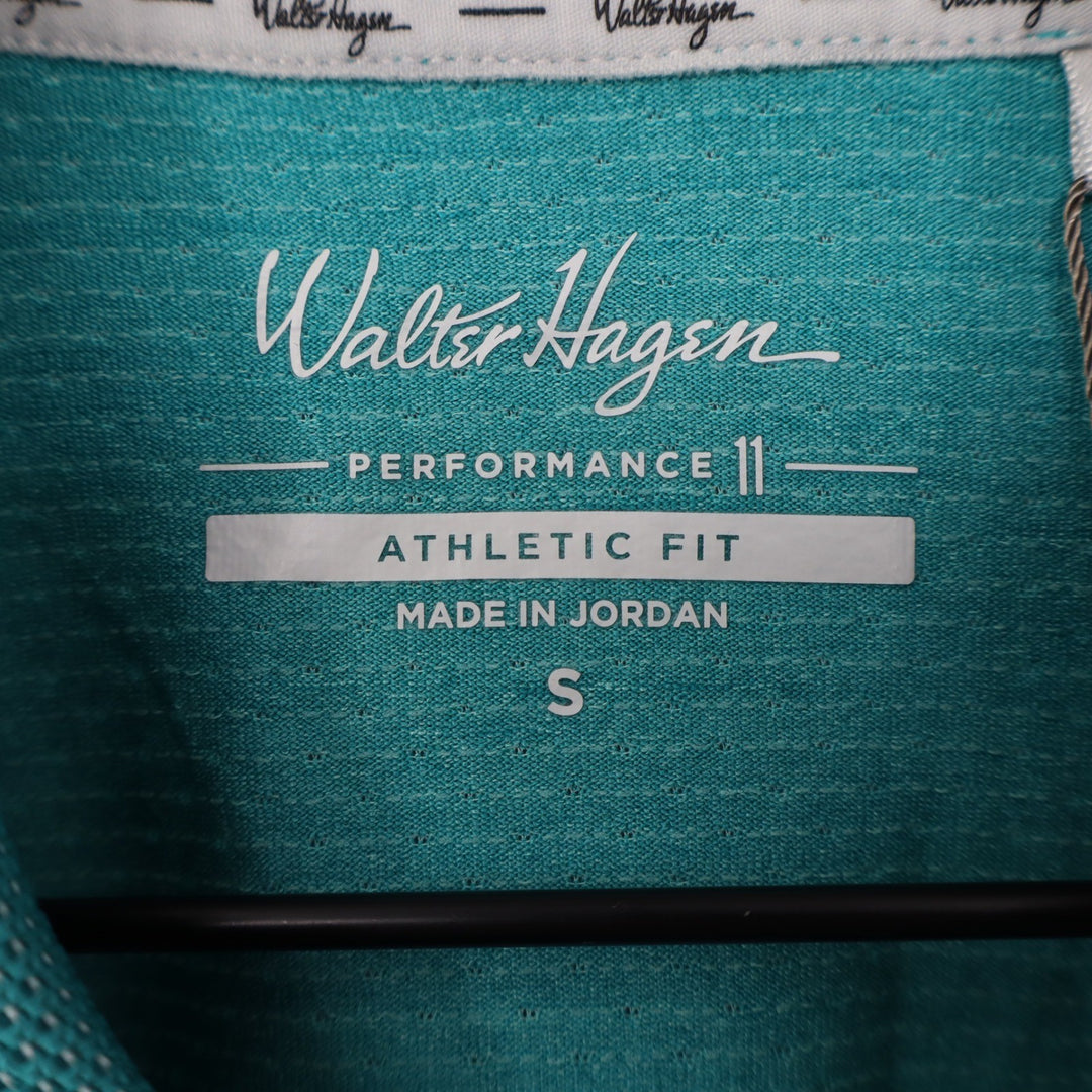 Walter Hagen Mens P11 Birdseye Athletic Fit Polo Dark Aqua Blue Heather Small