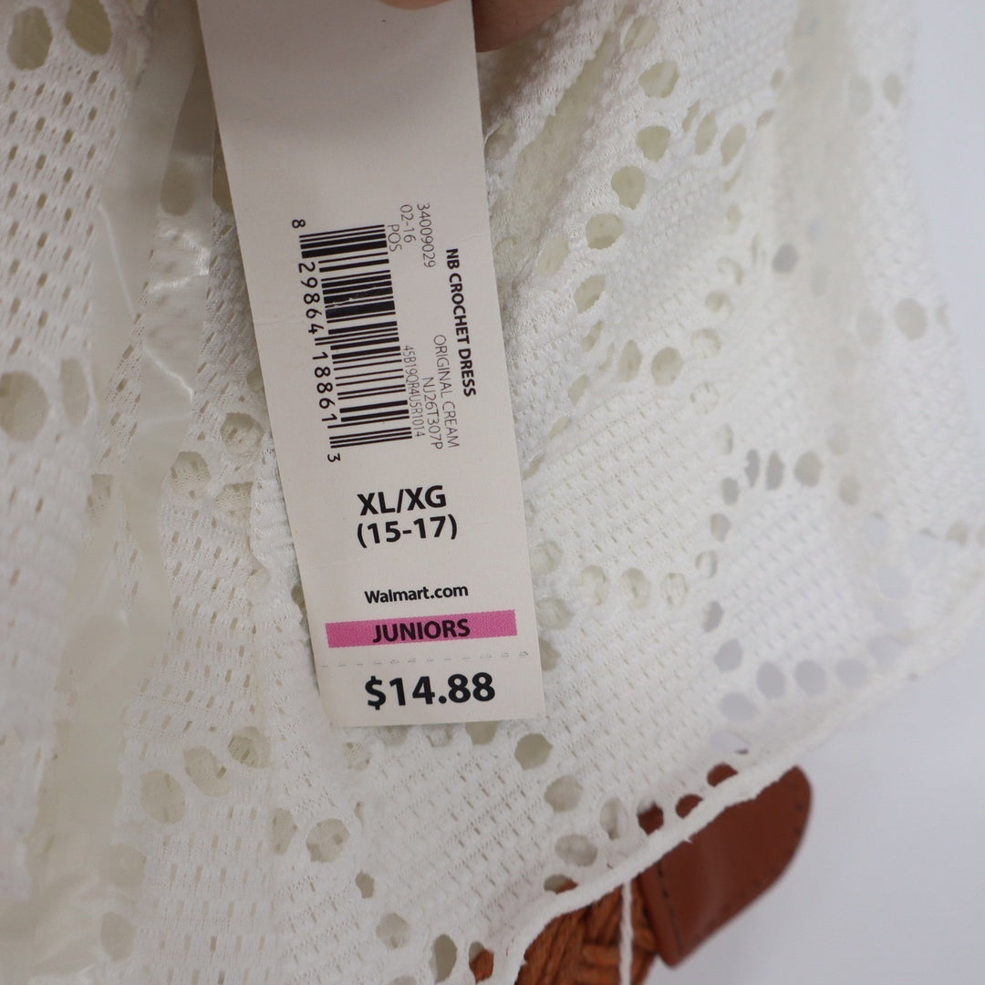 No Boundaries Juniors XL Crochet Lace Dress Cream Cold Shoulder Belted