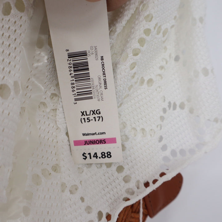No Boundaries Juniors XL Crochet Lace Dress Cream Cold Shoulder Belted