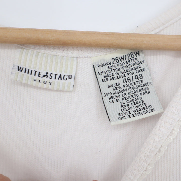 White Stag Plus Womens 26W 28W Short Sleeve Ribbed Knit Scoop Neck Top White