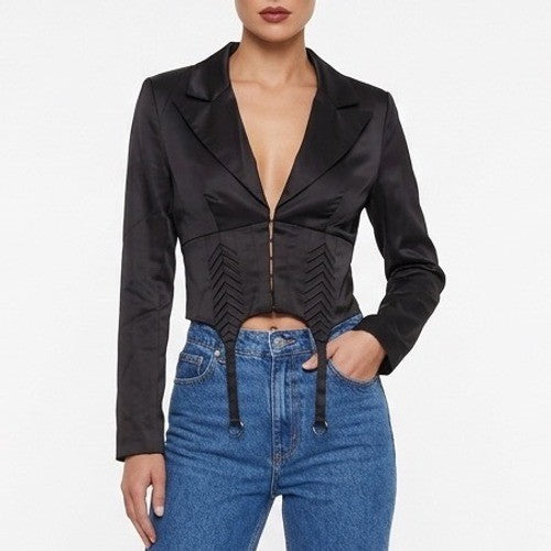 Naked Wardrobe Black Cropped Garter Corset Blazer Jacket NWSP20-J6 Mens S