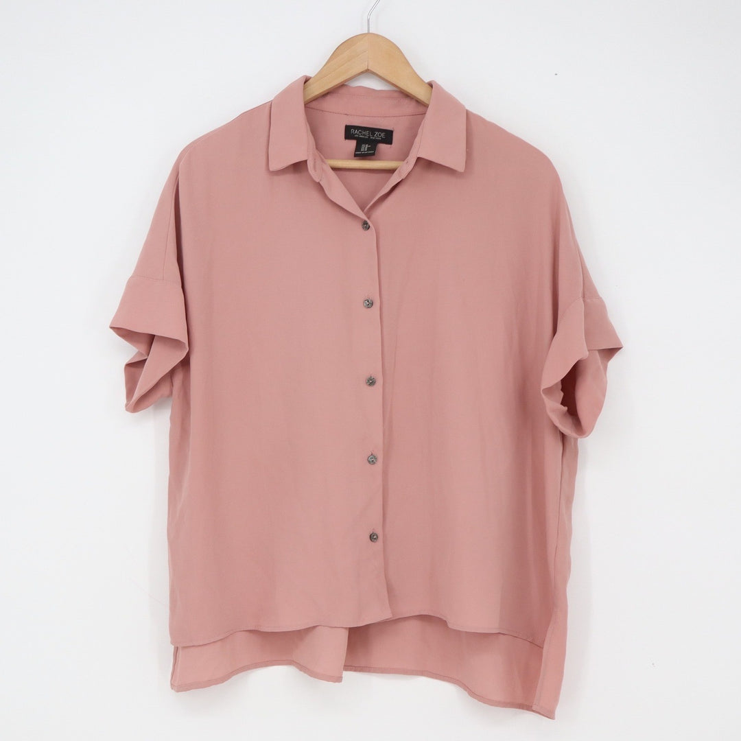 Rachel Zoe Blouse Womens M Short Sleeve Pink High-Low Button-Down Excellent