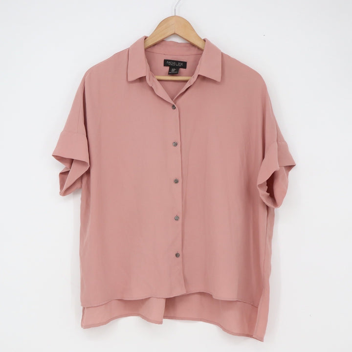 Rachel Zoe Blouse Womens M Short Sleeve Pink High-Low Button-Down Excellent