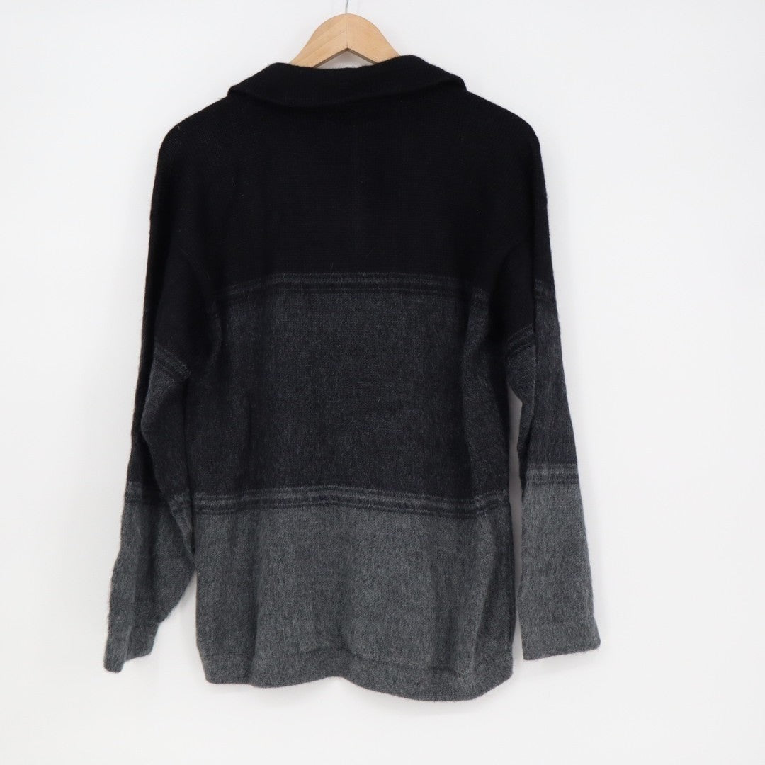 Sweater Men's Gray Striped Knitted Quarter Zip Long Sleeve Cozy Comfy Outdoor