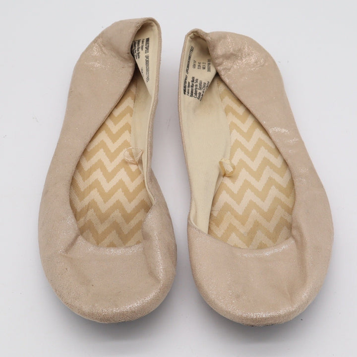 Champagne Gold Metallic Shimmer Ballet Flats Round Toe Slip On Womens Size 10