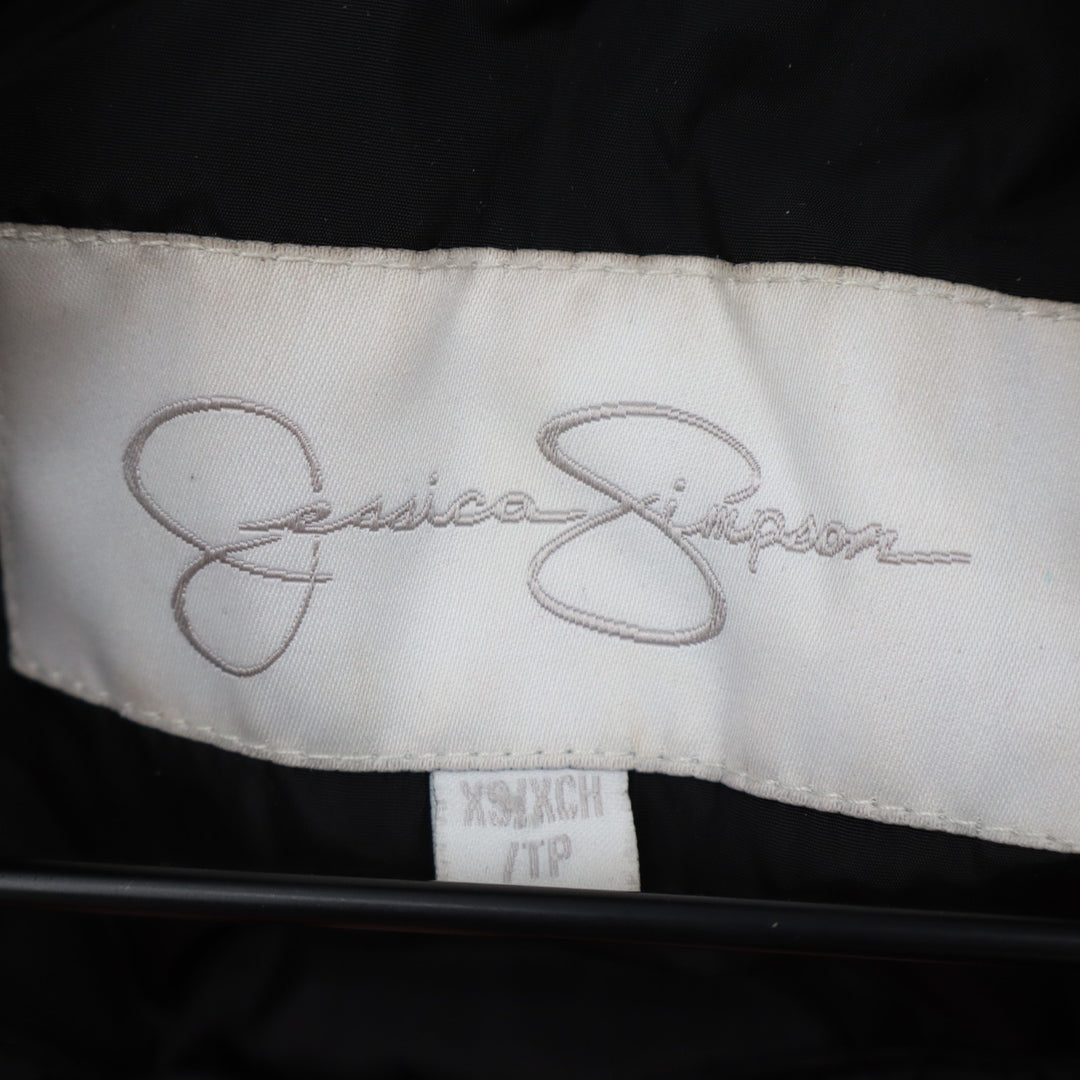 Jessica Simpson Quilted Jacket Women XS Navy Full Zip Detachable Hood Waist Belt