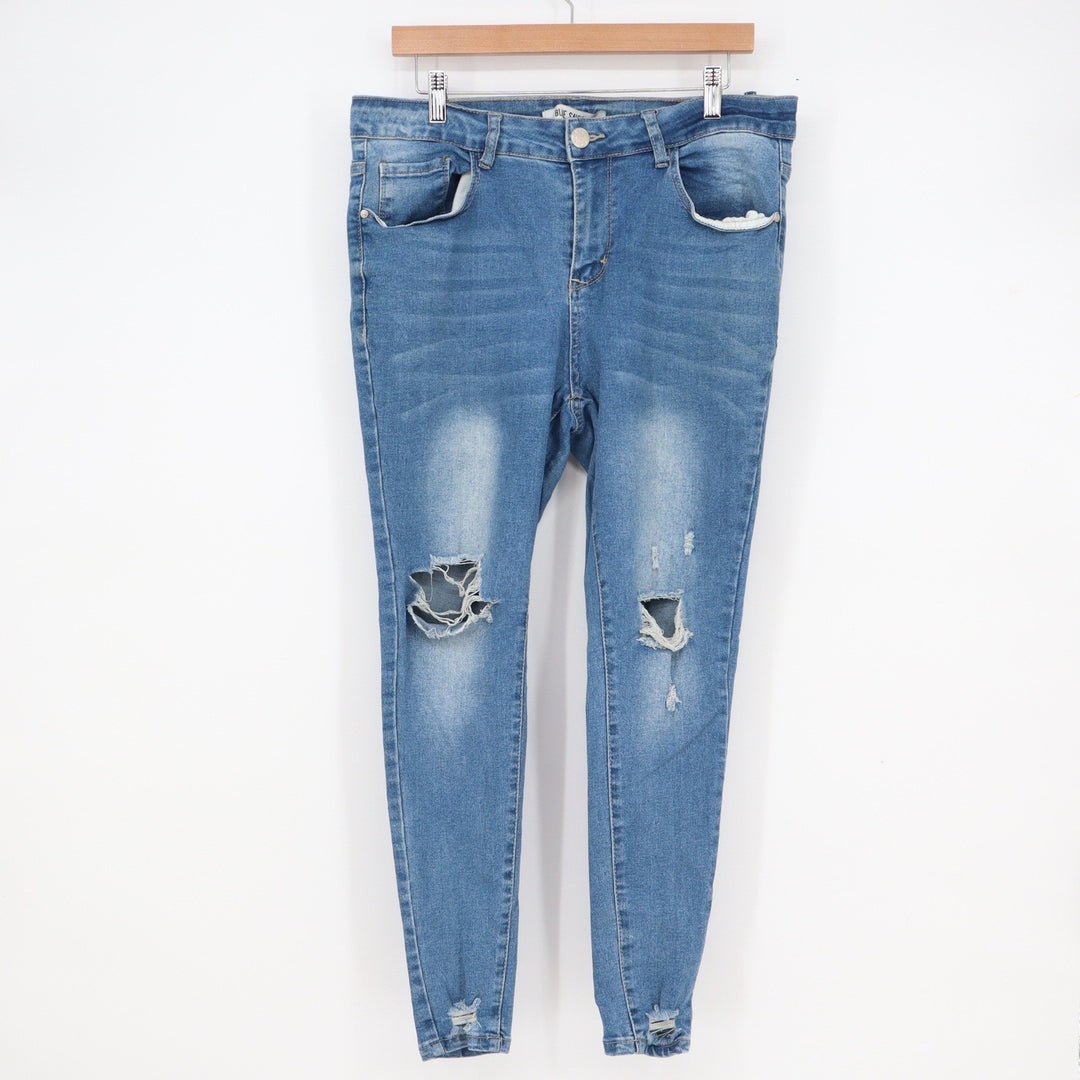 Blue Savvy Women Size 14 Distressed Skinny Jeans Medium Wash Ripped Knee Edgy