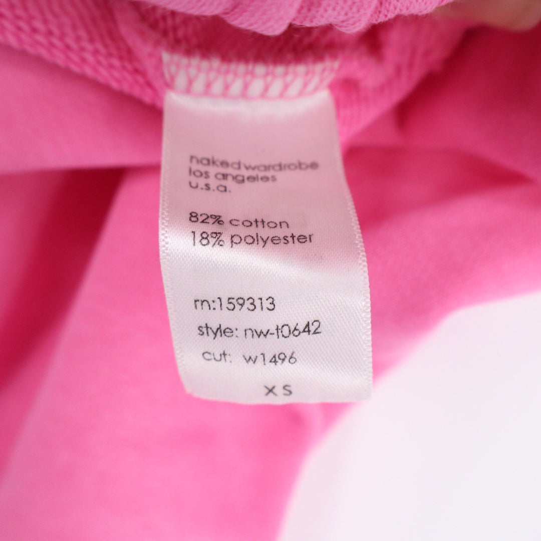 Naked Wardrobe Pink Cropped Hoodie Sweatshirt XS Elastic Hem Women's