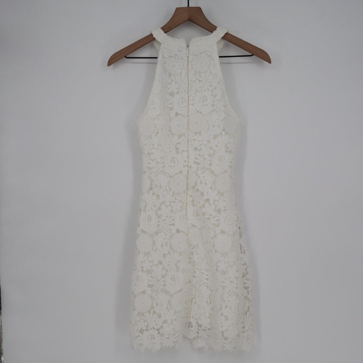 Lulus Love Poem Lace Sheath Mini Dress Women XS Cream Floral Crochet Halter Neck