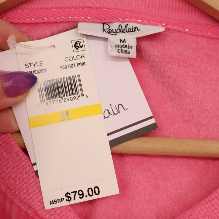 Roudelain 2-PC Pajamas Set Womens M Pink Stretch Fleece Sleepwear Henley Neck