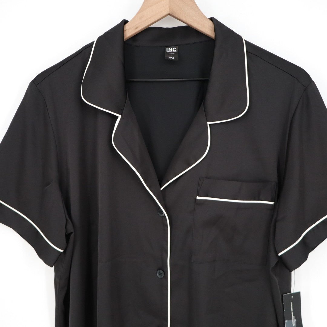 I.N.C International Concepts Intimates Pajama Shirt Womens L Black Notch Collar