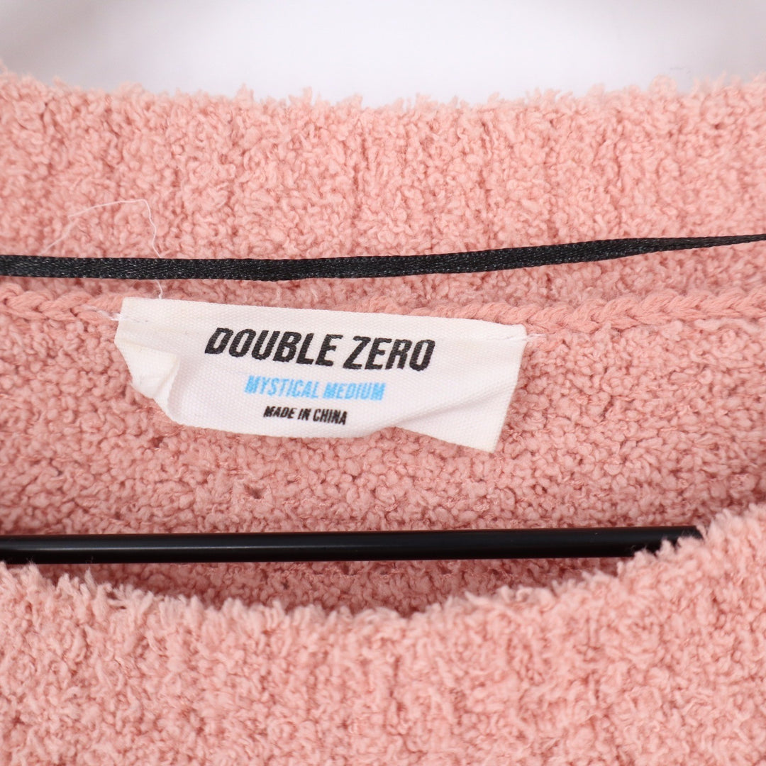Double Zero Peach Pink Fuzzy Popcorn Knit Sweater Crew Neck Medium