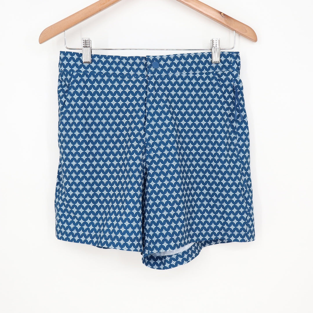 VRST Mens Resort Short 6" Deep Denim Print Blue Geometric Floral Size S NEW