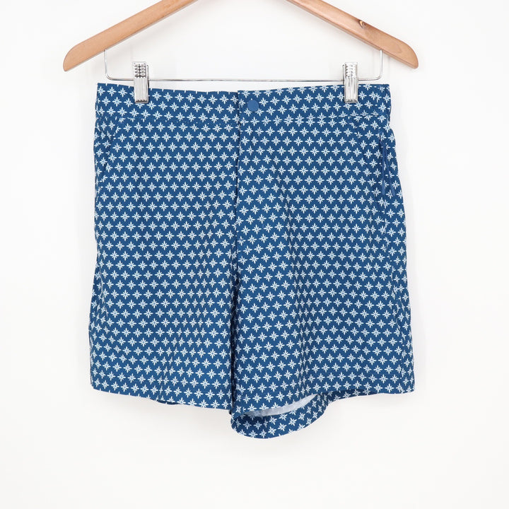 VRST Mens Resort Short 6" Deep Denim Print Blue Geometric Floral Size S NEW