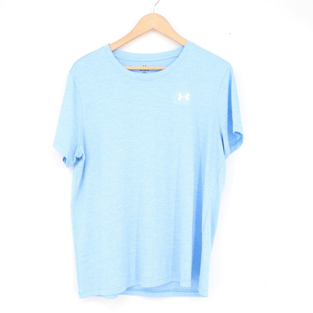 Under Armour Womens XL Light Blue Heathered Loose Fit Short Sleeve Athletic Tee