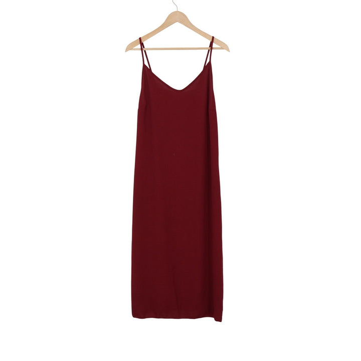 See You Monday Burgundy Midi Slip Dress Spaghetti Strap V-Neck Large NEW