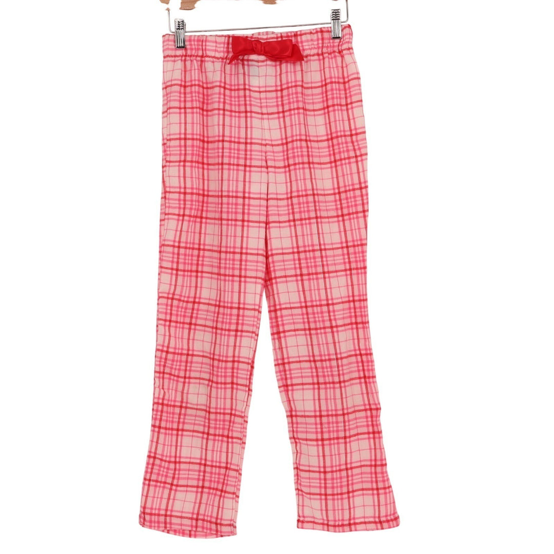 Max & Olivia Pajama Pants Girls Large 10/12 Pink White Plaid Bow Waist Sleepwear
