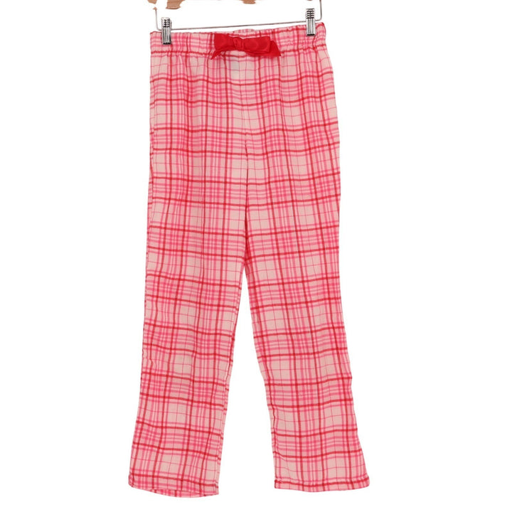 Max & Olivia Pajama Pants Girls Large 10/12 Pink White Plaid Bow Waist Sleepwear