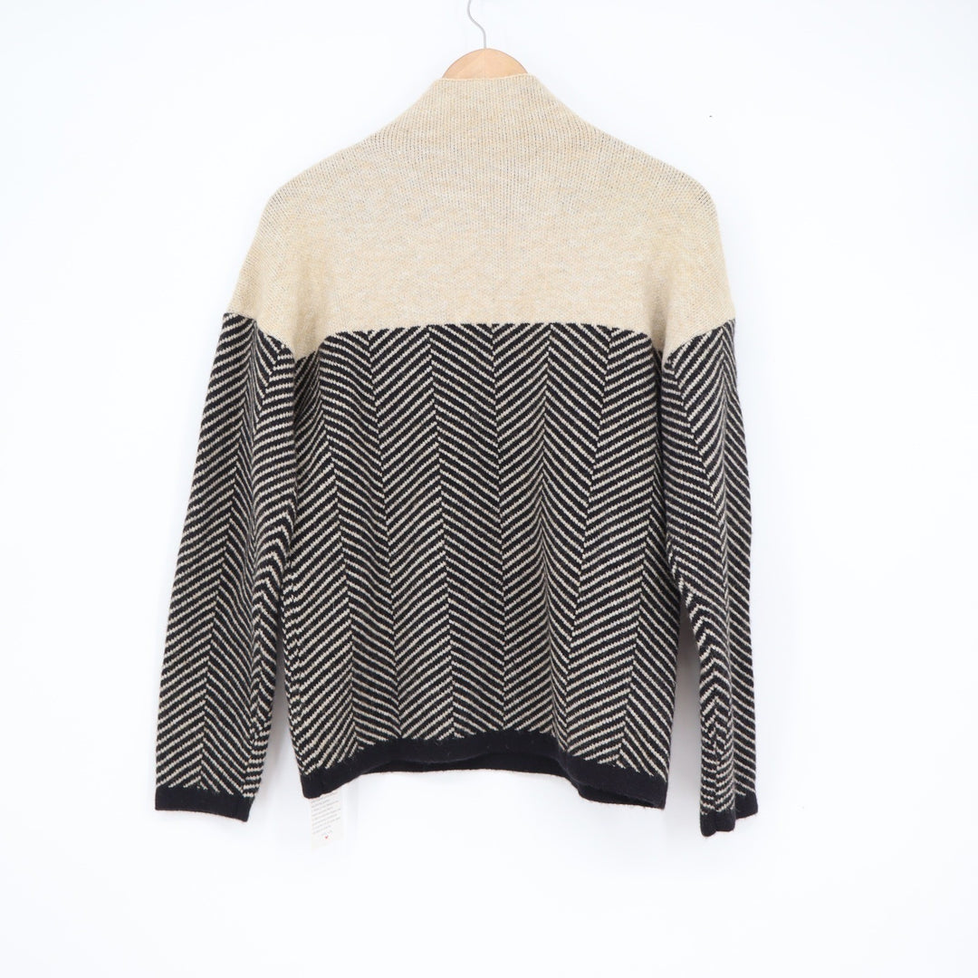 Made With Herringbone Mock Neck Sweater Cream Black Size M NWT Sustainable
