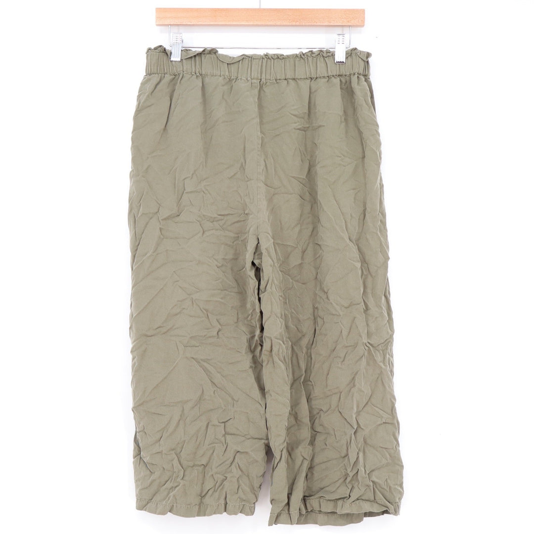 Love Tree Olive Green Wide Leg Cropped Pants Elastic Waist Large