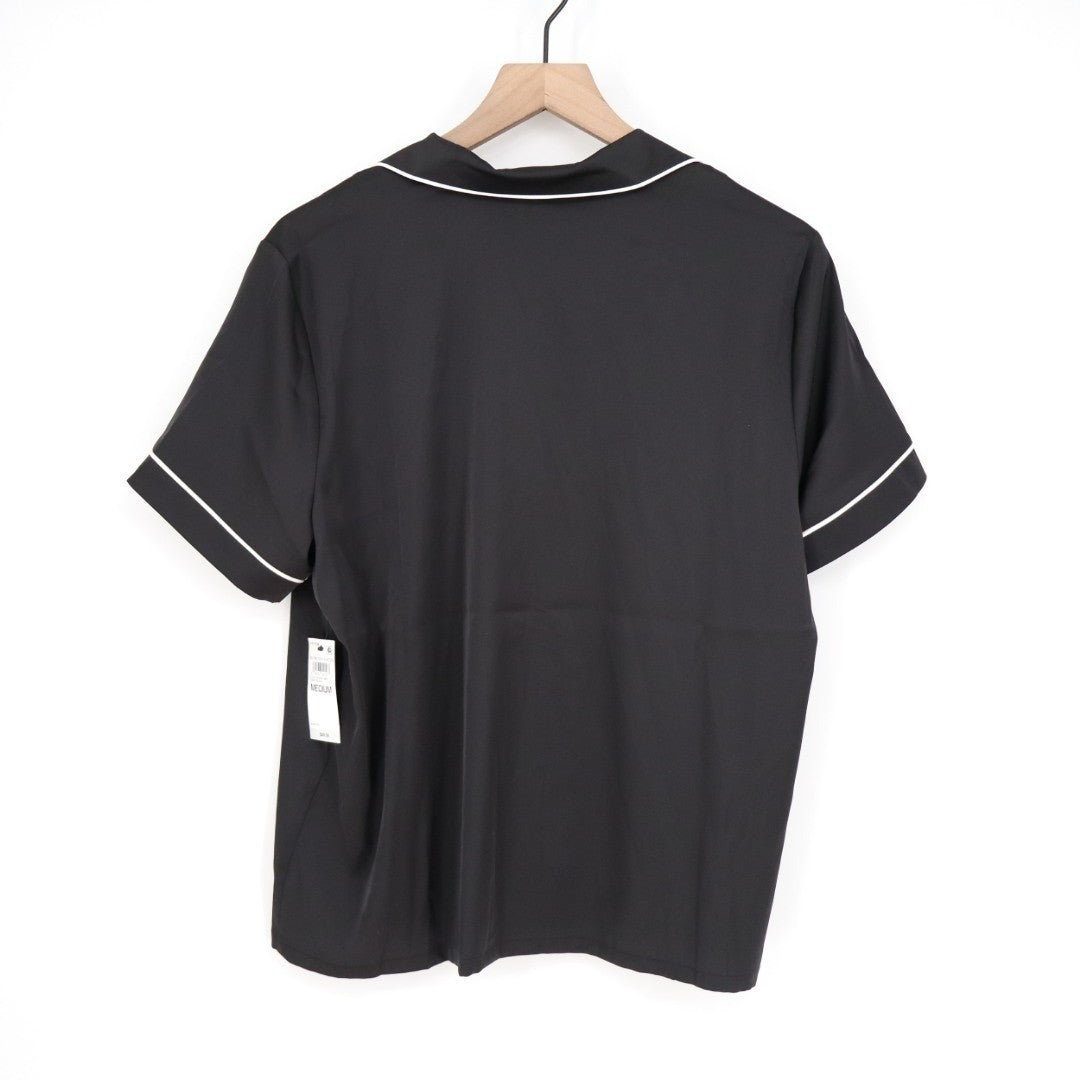 I.N.C International Concepts Intimates Pajama Shirt Womens M Black Notch Collar