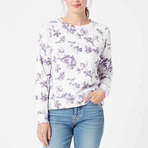 Caslon T-Shirt Womens Small White Floral Stretch Crew Neck Raglan Sleeve Outdoor