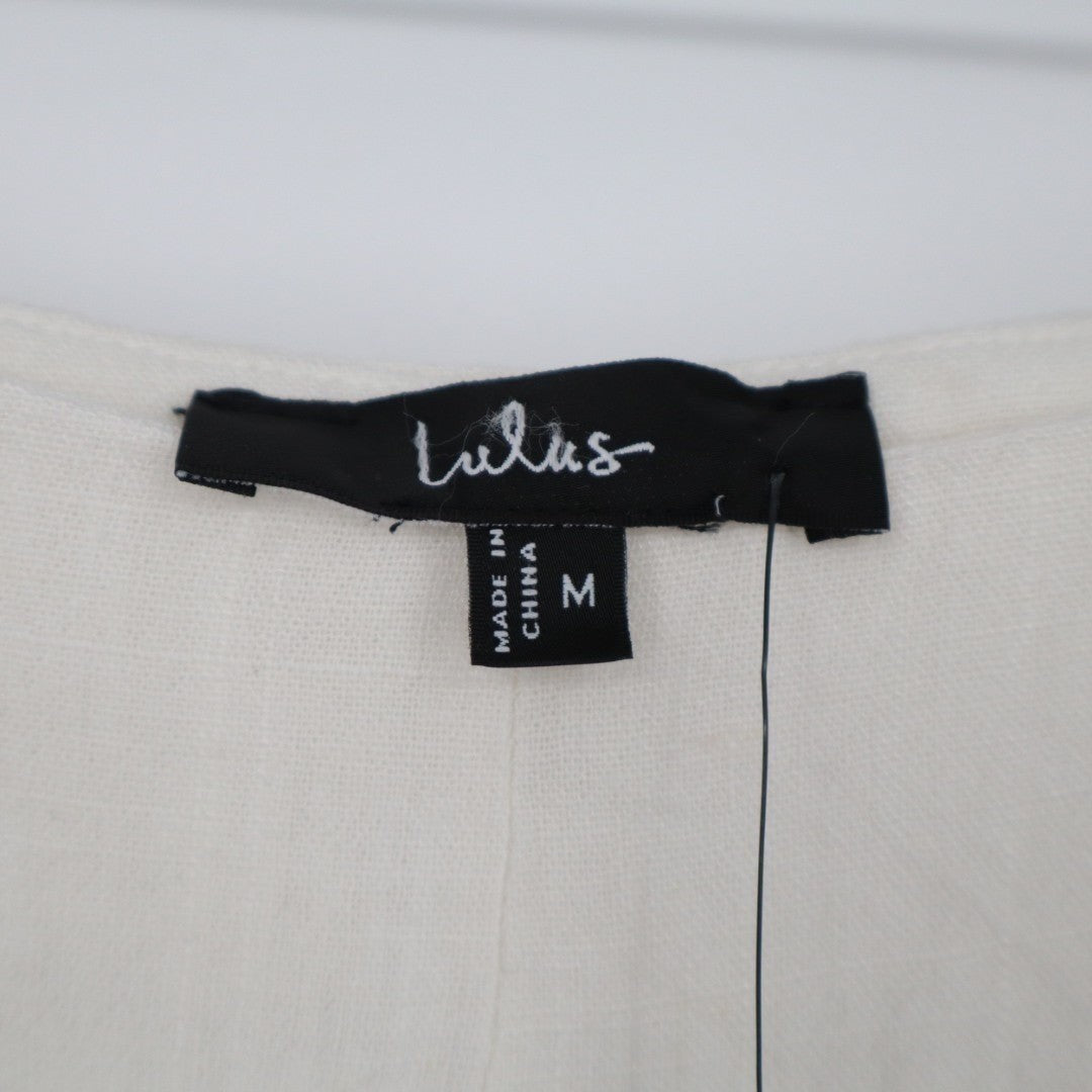 Lulus Pants Womens Medium Cream Lined Linen Blend Casual Wide Leg Side Buttons