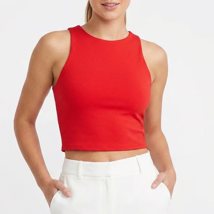 Express Body Contour High Neck Tank Top Red Sleeveless Crop Slim Fit Large