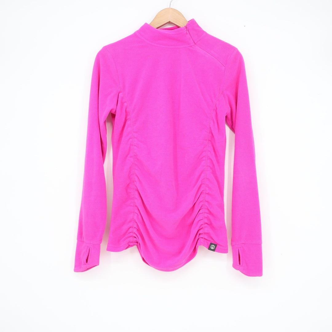 Hot Pink Fleece Mock Neck Ruched Pullover Top Size M