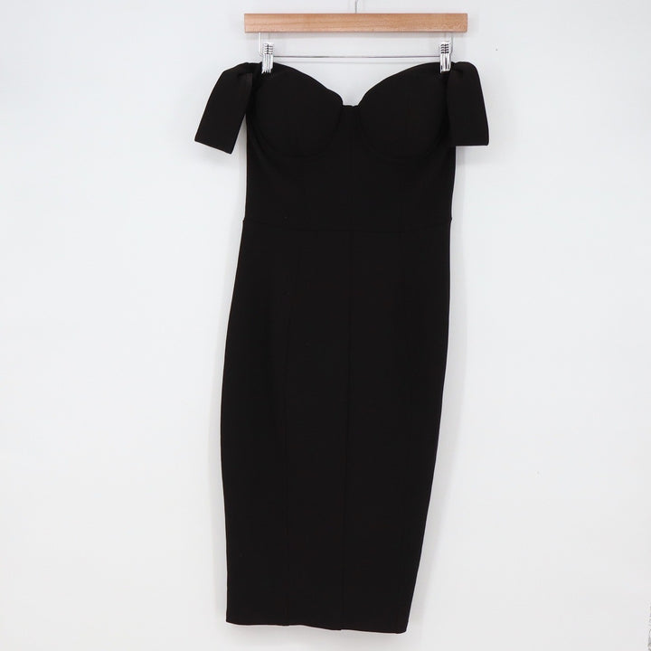 bebe Dress Women M Bodycon Black Off Shoulder Sweetheart Midi Cocktail Excellent