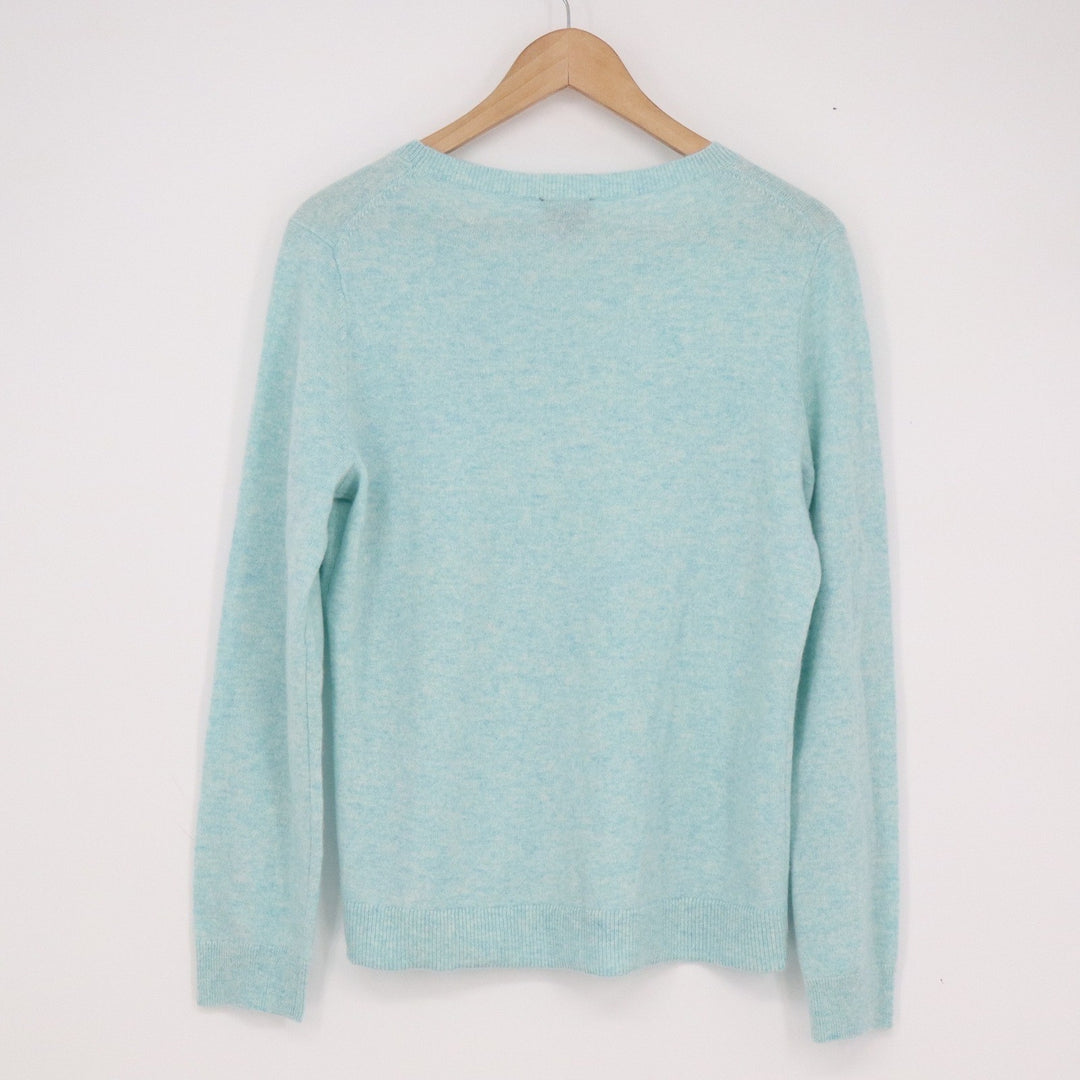 Talbots Pure Cashmere Crewneck Sweater Light Blue Heathered Knit Size L