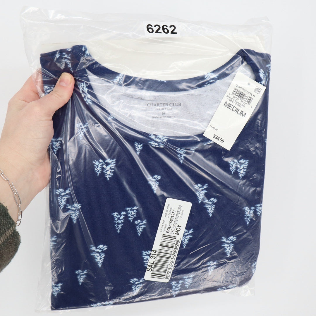 Charter Club Intimates Womens Medium Navy Floral Soft Knit Sleep Shirt