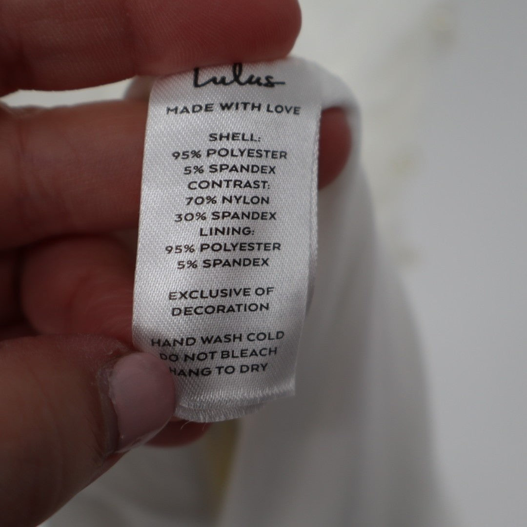 Lulus Toast to Romance Bodycon Midi Dress Women Large White Stretch Ruched Pearl