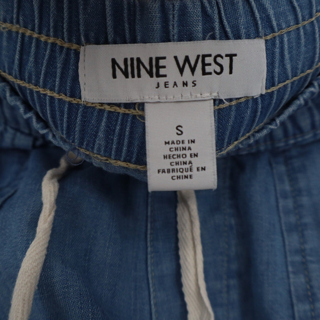 Nine West Jeans Womens Small Blue Denim Pull On Drawstring Shorts Elastic Waist