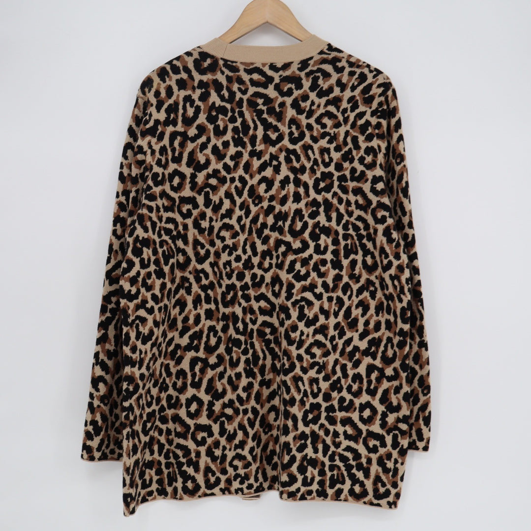 J.Crew Leopard Print Open Front Cardigan Sweater XL Cotton Tan Brown