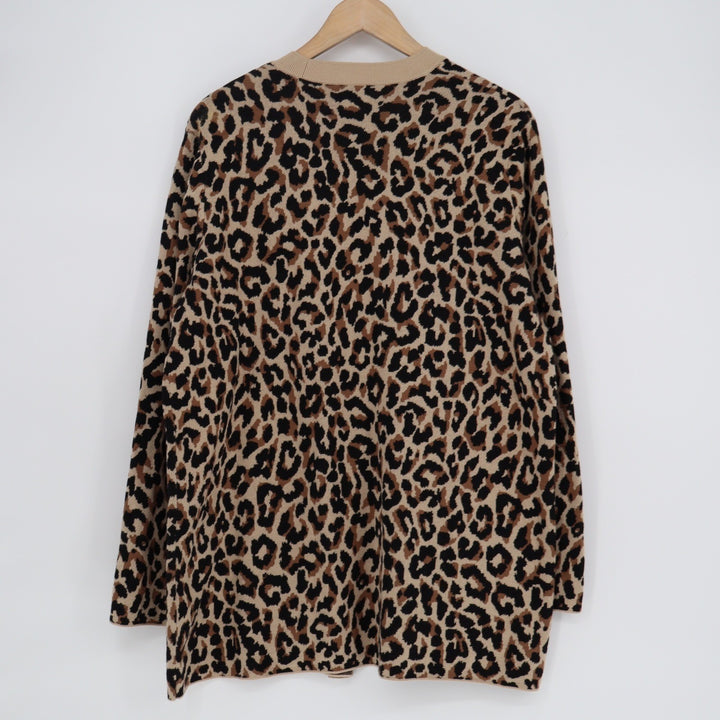 J.Crew Leopard Print Open Front Cardigan Sweater XL Cotton Tan Brown