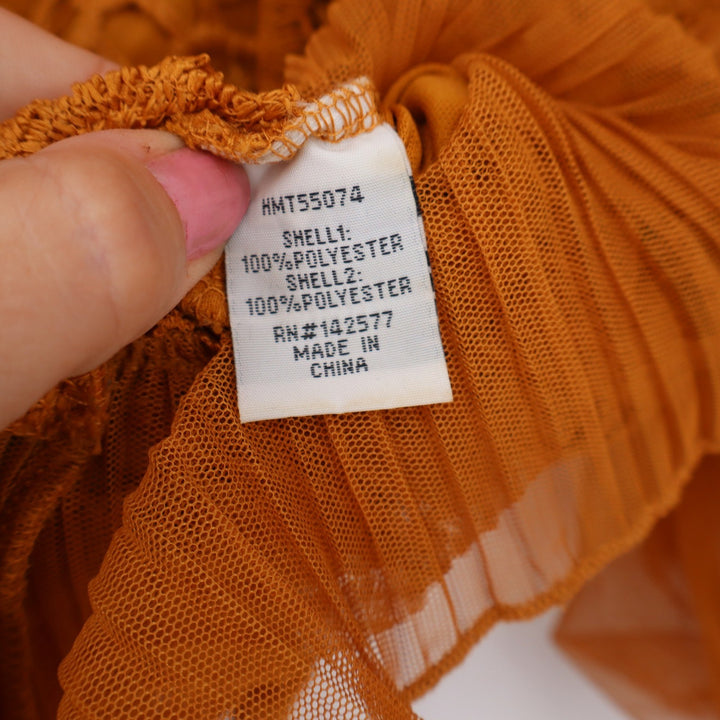 Haute Monde Blouse Womens M Mustard Yellow Crochet Lace Puff Sleeve