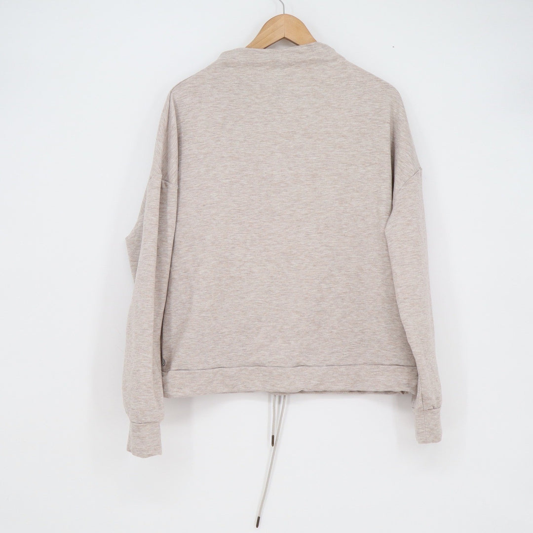 MPG Sport Womens Oatmeal Heather Funnel Neck Drawstring Hem Sweatshirt Large