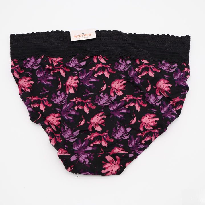 Warner's No Pinching. No Problems. Hi-Cut Brief Womens XL Black Floral Stretch