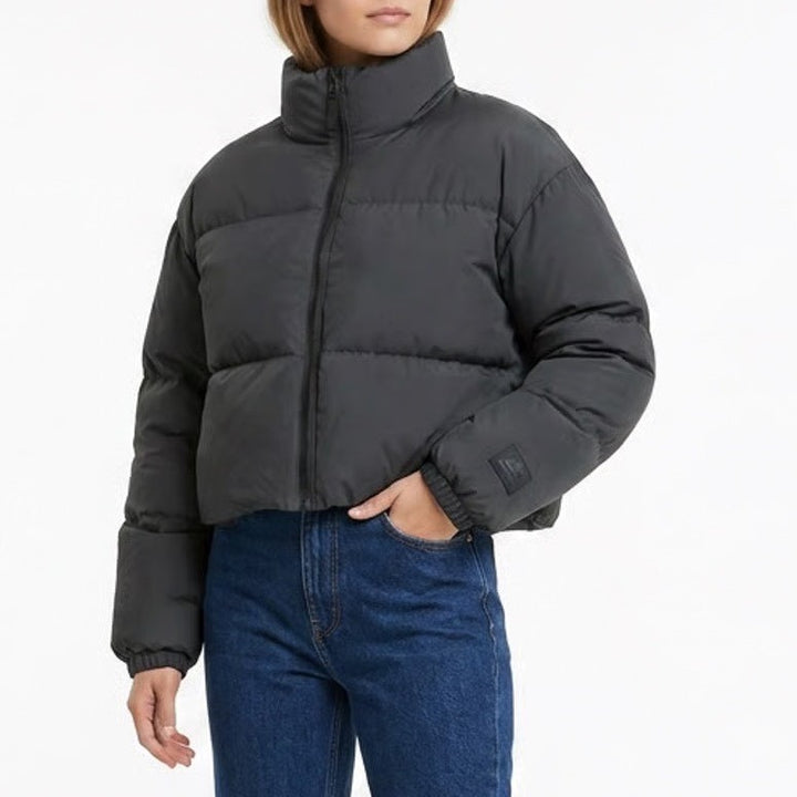 Fabletics Cropped Puffer Jacket Womens Medium Black Quilted Winter Wear Full Zip